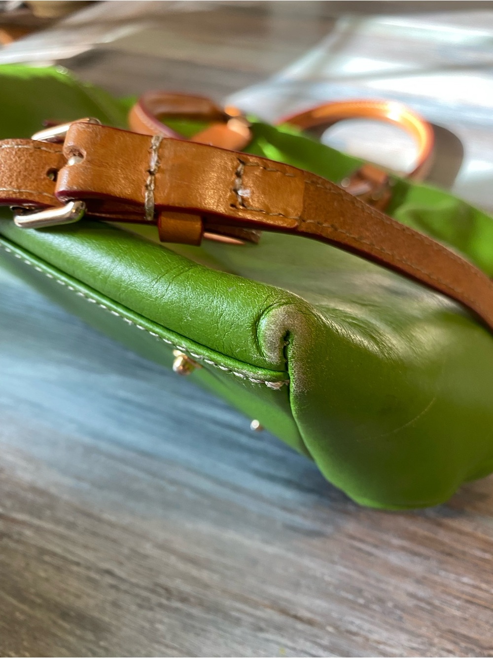 Dooney & Bourke Dillen Double Pocket Satchel green leather wallet key chain - Picture 9 of 16